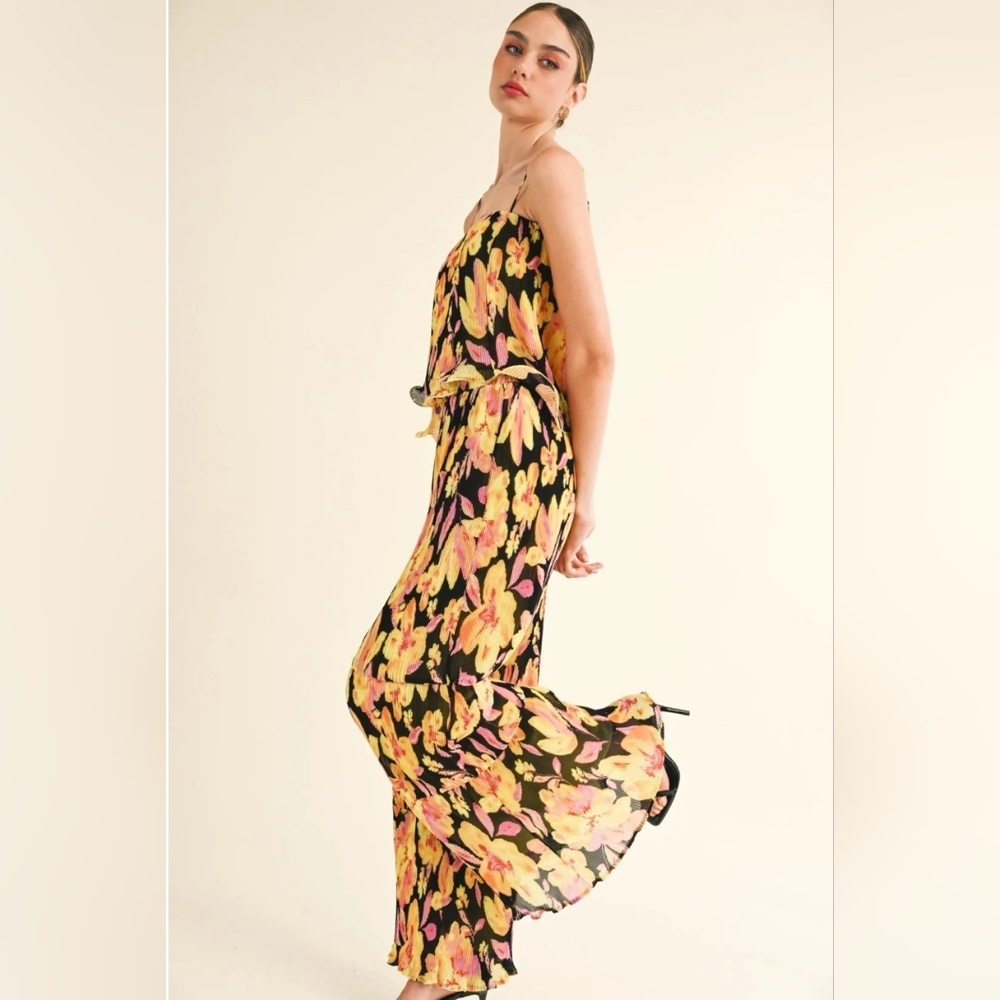 RESET Quinn Top And Pants Set Size Small NWT Floral Yellow Black Pink